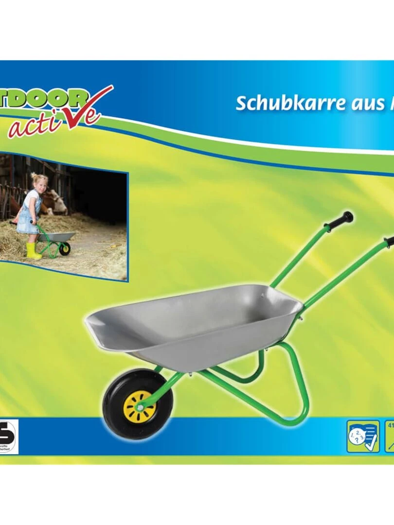 Brouette en métal  argent et vert   N/A