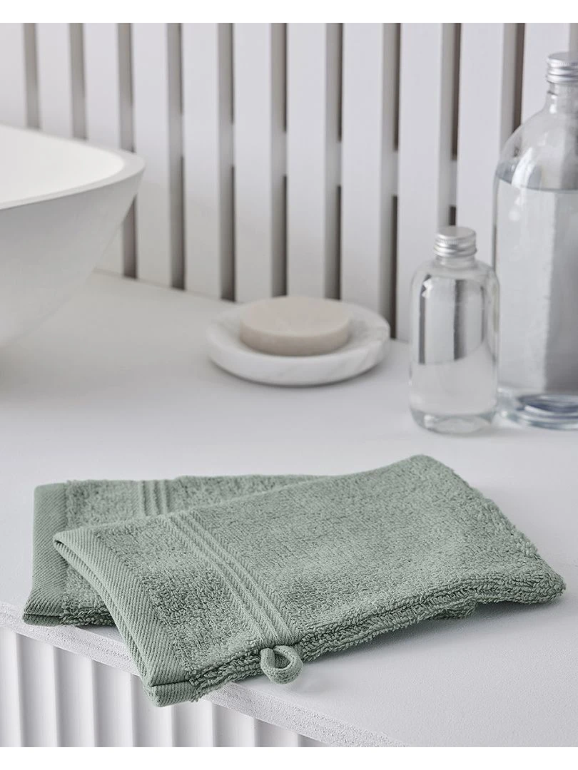 Lot de 2 gants de toilette vert