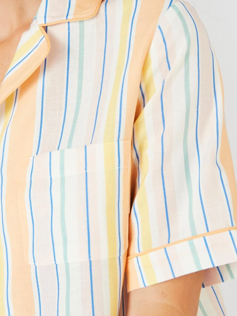 Pyjashort boutonné en lin/viscose Damart Multicolore