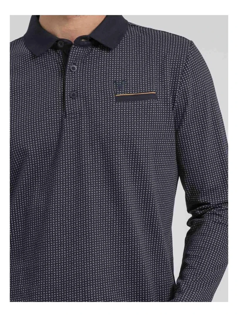 Polo manches longues motifs pur coton POXERO   Bleu marine