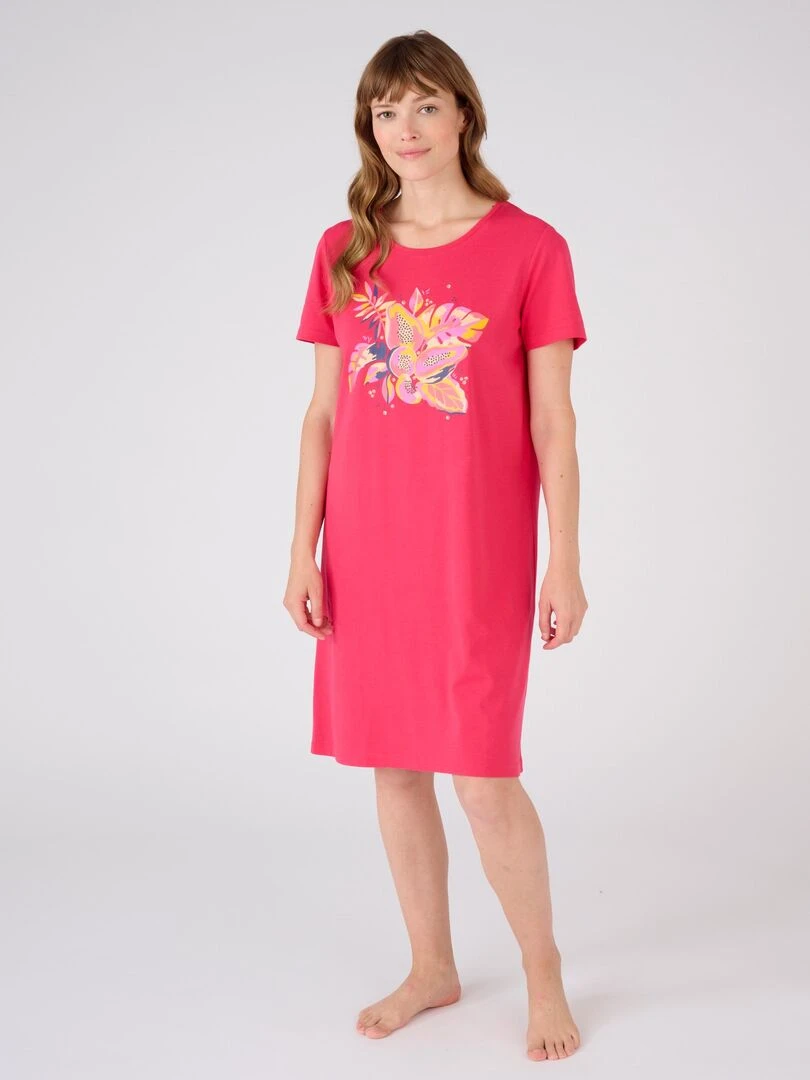 Chemise de nuit maille jersey    Damart   Magenta