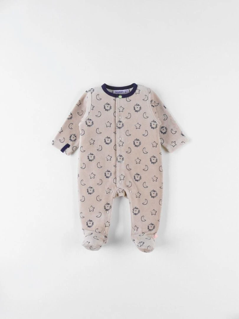 Pyjama 1 pièce à imprimé lion en velours beige/bleu Noukie's Beige