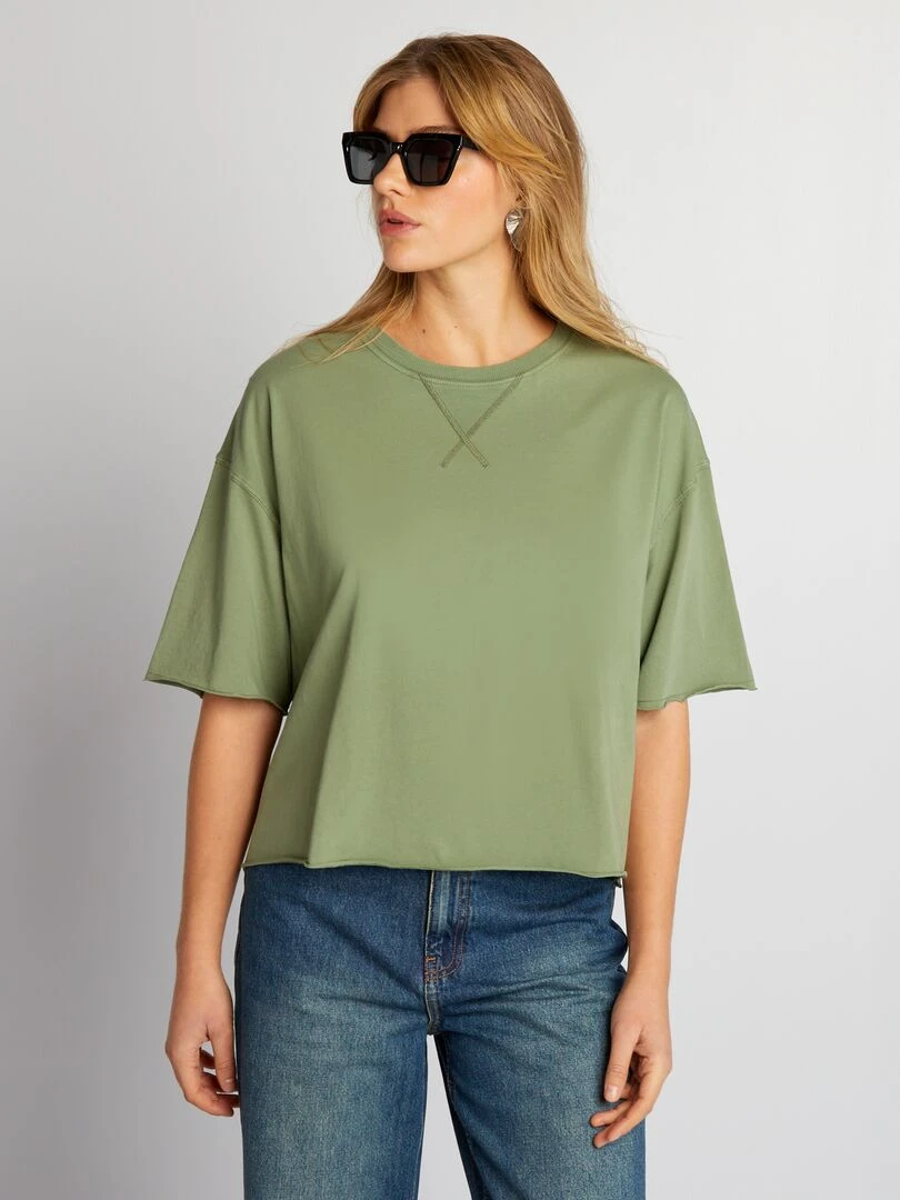 T shirt en coton avec emmanchures descendues vert