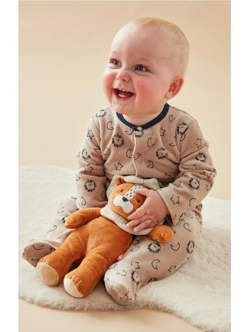 Pyjama 1 pièce à imprimé lion en velours  beige/bleu   Noukie's   Beige