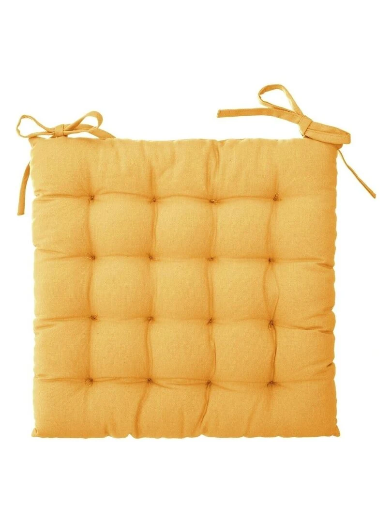 Galette de chaise imprimée et matelassée à nouettes   Jaune