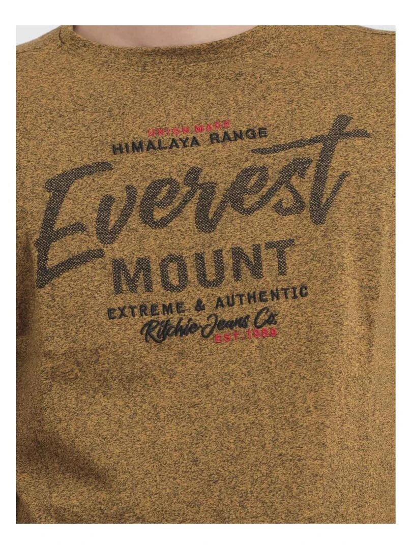 T shirt manches longues col rond pur coton JAMACLOU   Moutarde