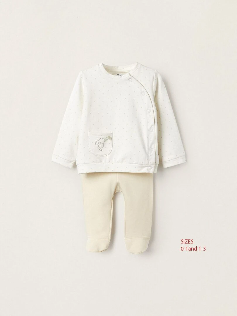 Manteau à pois + Pantalon pour Nouveau Né 'Lapin' EARLY BLOOM Blanc