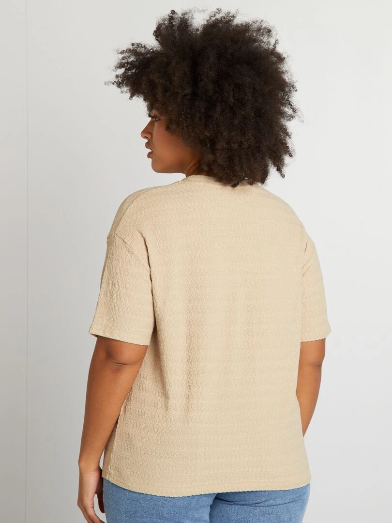 T shirt en matière gaufrée manches courtes   Beige