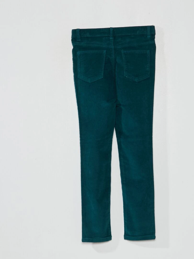 Pantalon skinny en velours uni vert