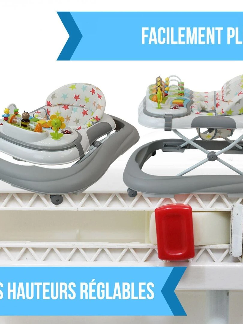 Trotteur bébé évolutif musical pliable réglable en hauteur   Monsieur Bébé   Gris