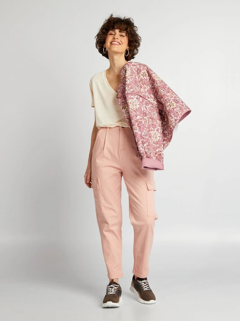 Pantalon twill avec poches à rabats L27 Vieux rose