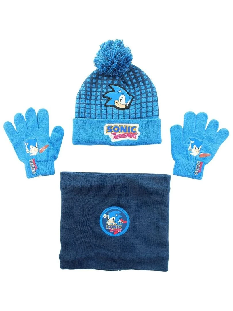 Sonic Bonnet gant snood garçon Imprimé Sonic Bleu
