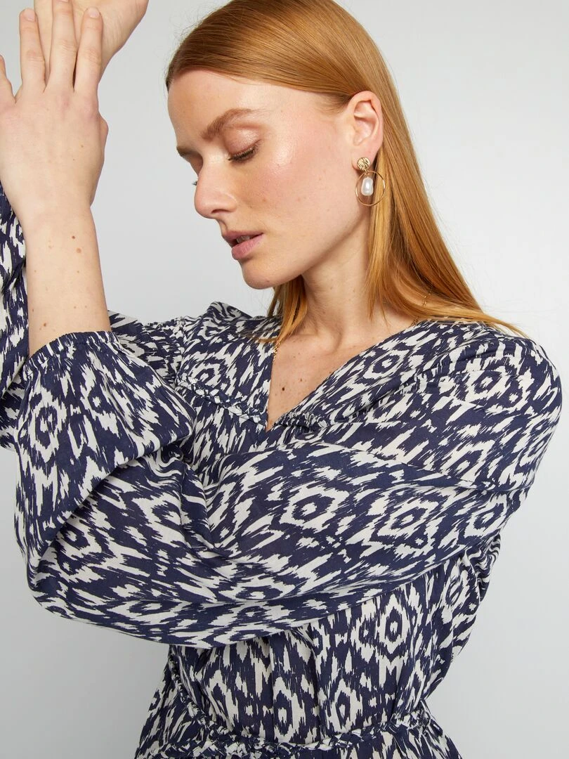 Robe ceinturée en voile de coton   Bleu