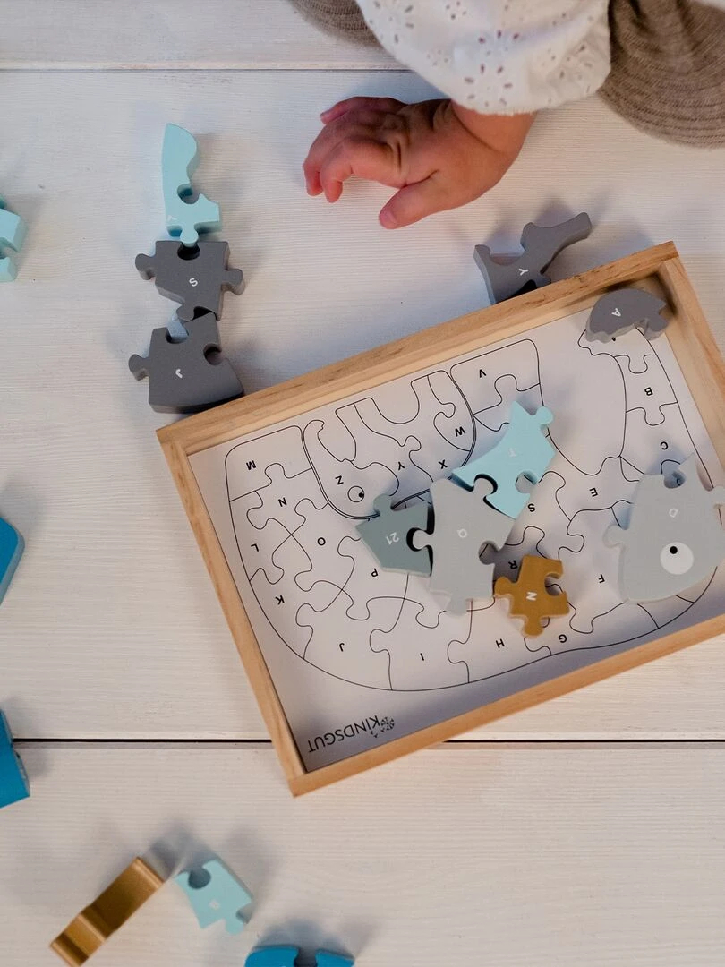 Puzzle lettre elephant en bois Gris Bleu ciel Gris