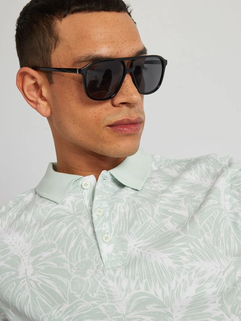 Polo imprimé en piqué de coton   Vert