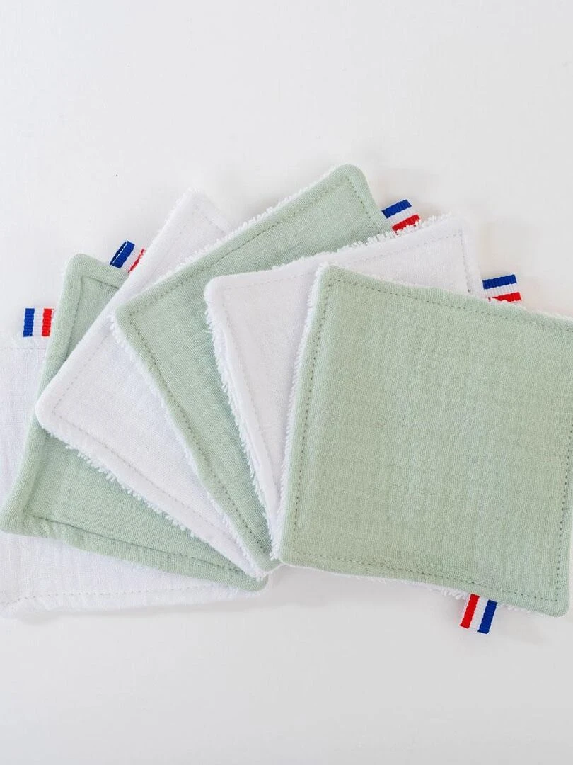 Lingettes lavables en Coton Bio Blanc et Vert Blanc Vert