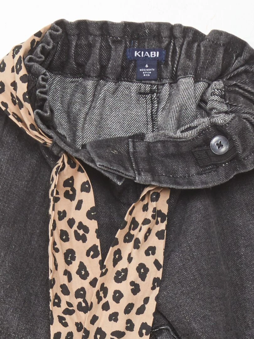 Ensemble blouse + pantalon paper bag   2 pièces   Beige/noir