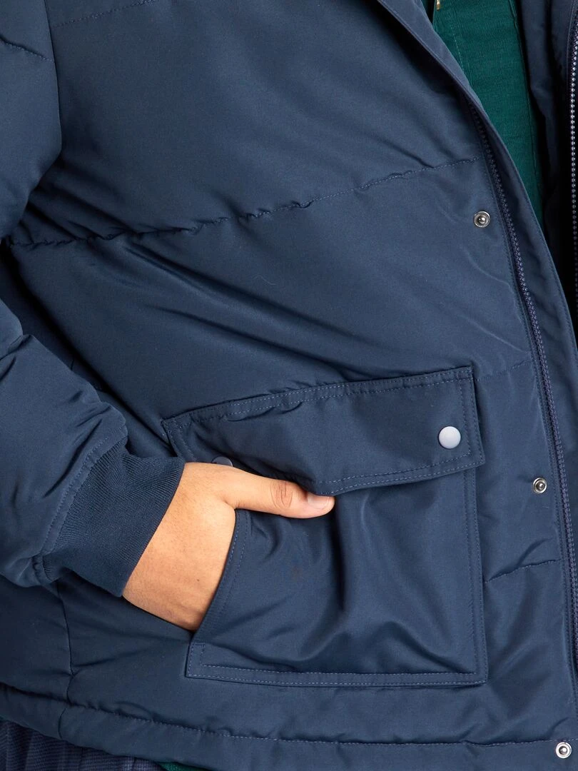 Doudoune avec capuche fausse fourrure   Bleu