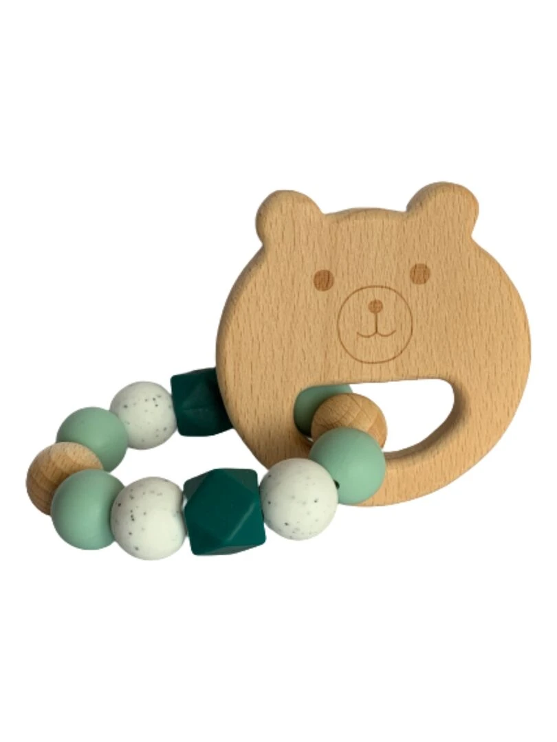 Hochet ours bois et silicone Vert