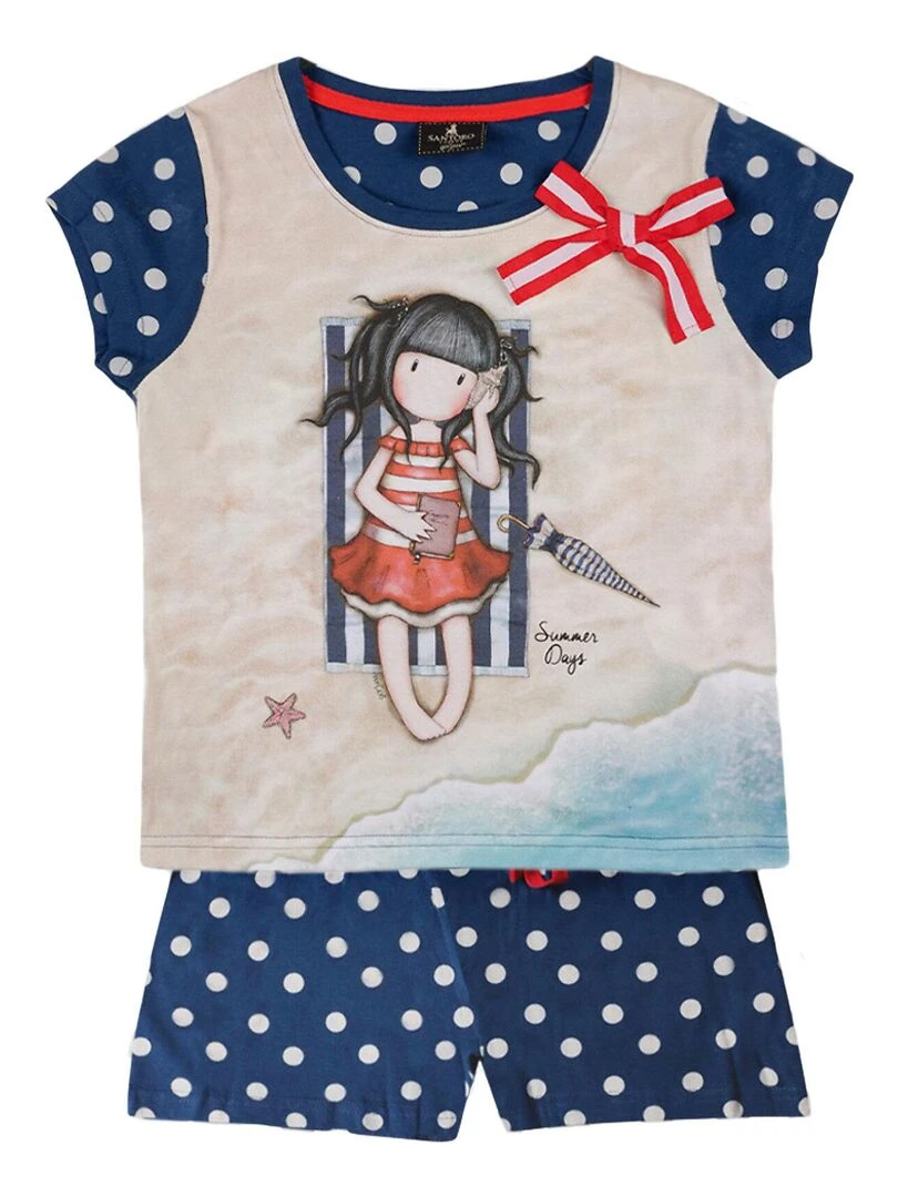 Pyjama short t shirt Summer Days Santoro marine Bleu marine