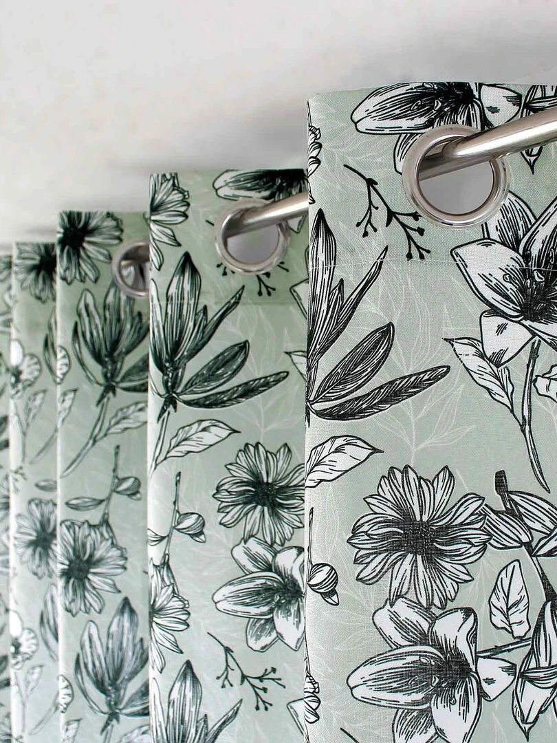 Rideau d'ameublement fleuri   Vert d'eau