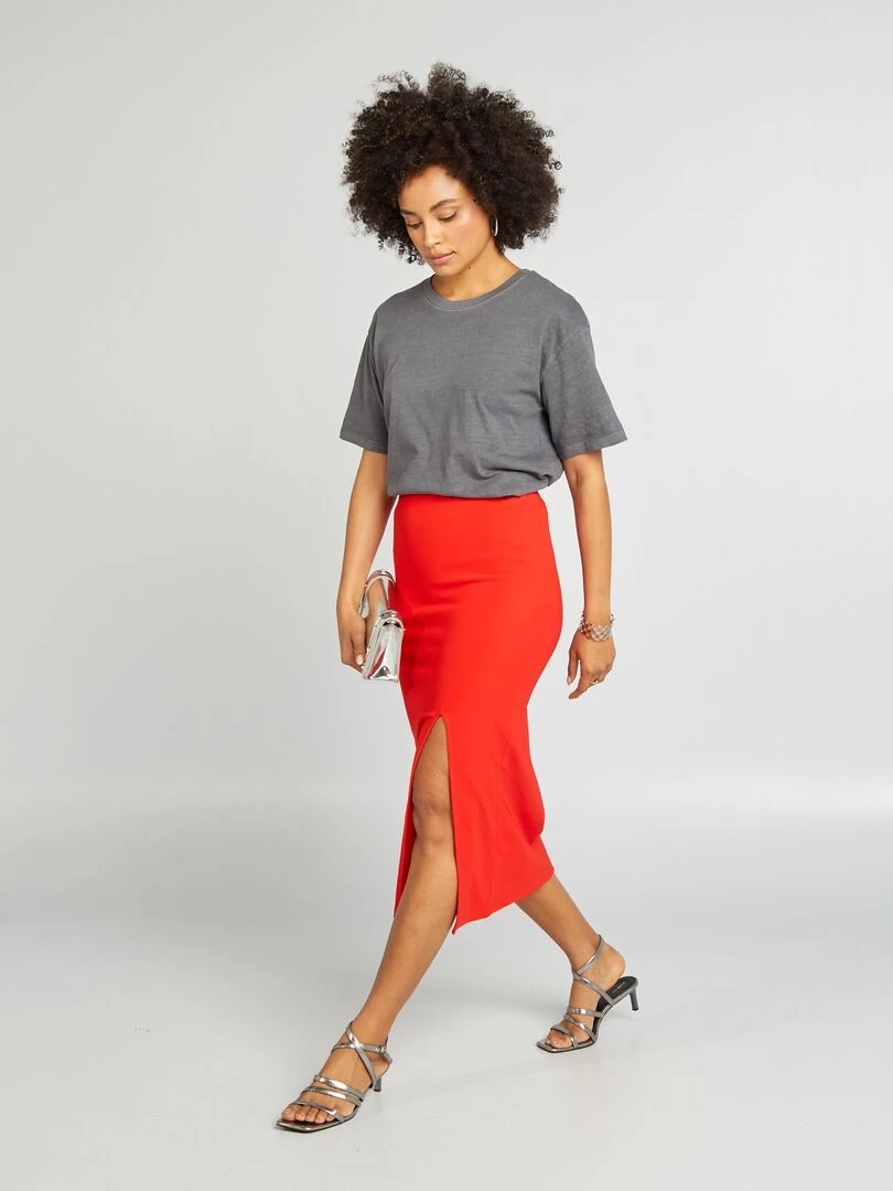 Jupe midi avec fentes rouge