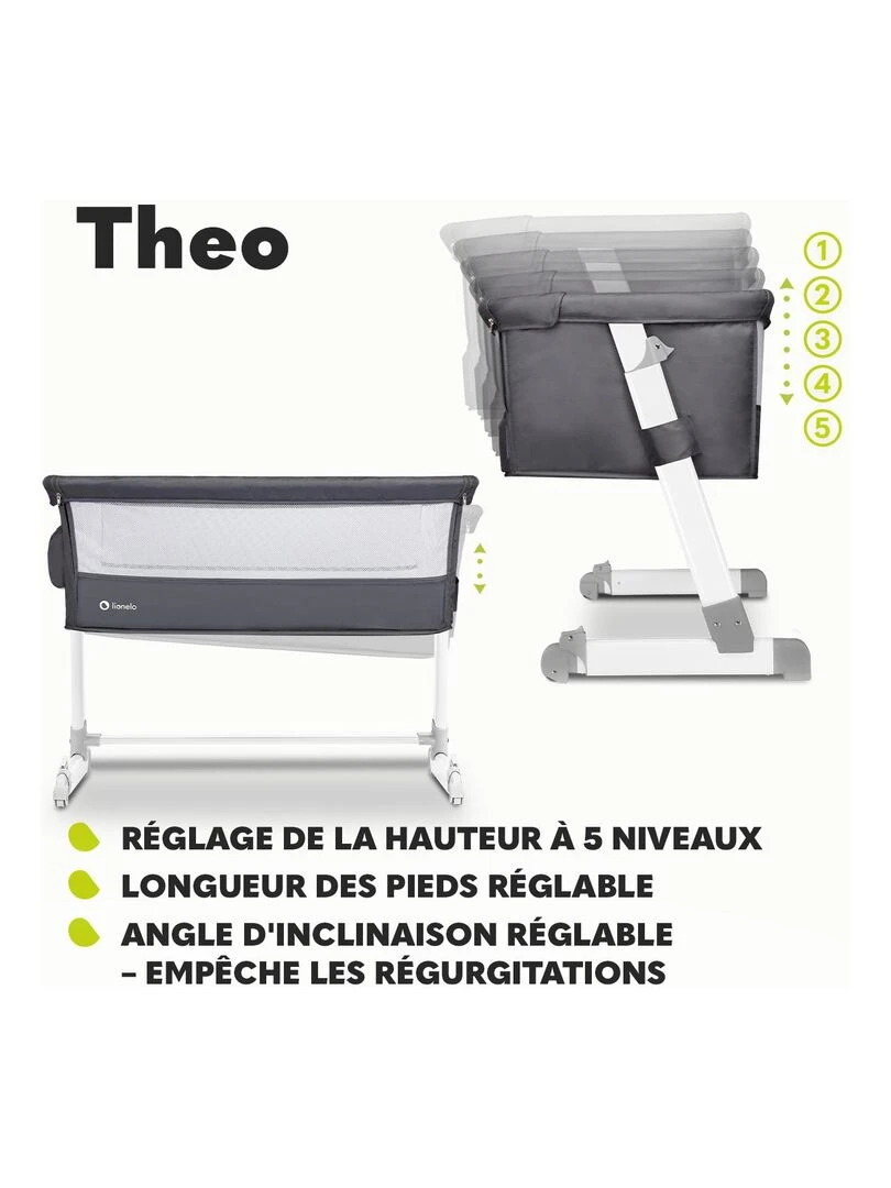 LIONELO Théo   Lit évolutif cododo 2en1 avec matelas   0 9 kg   Hauteur et inclinaison réglables   Gris
