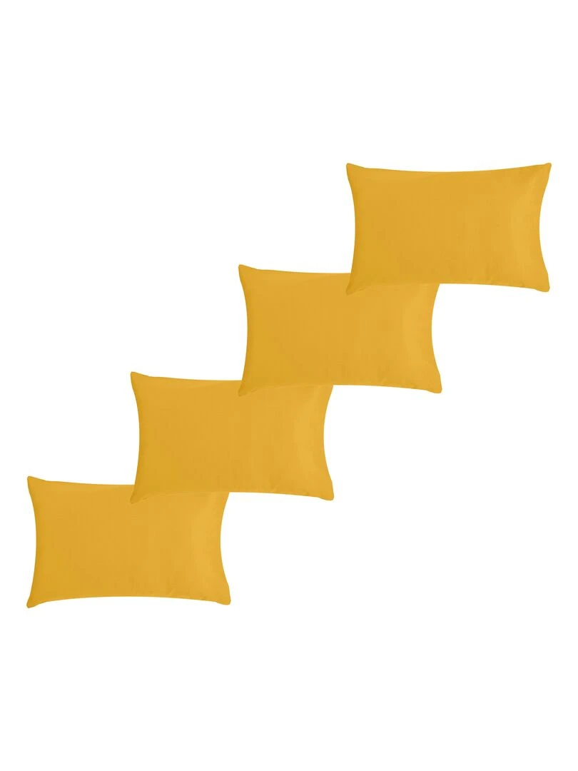 Lot x4 Taies d'oreiller 40x60 cm 100% coton Bio 'Ptit Basile' Jaune moutarde