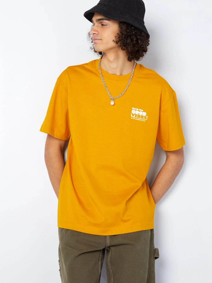 T shirt en coton à imprimé devant Jaune