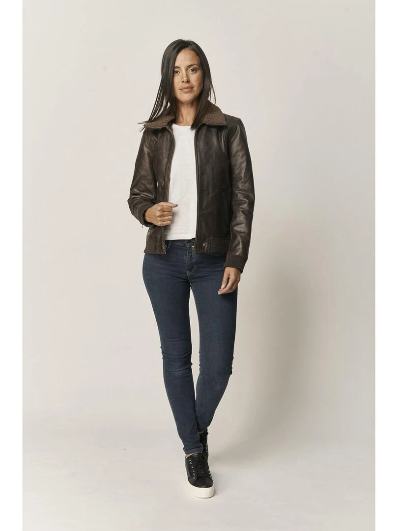 Lee Cooper Veste manches longues cuir regular fit BARBERINE Blanc Marron