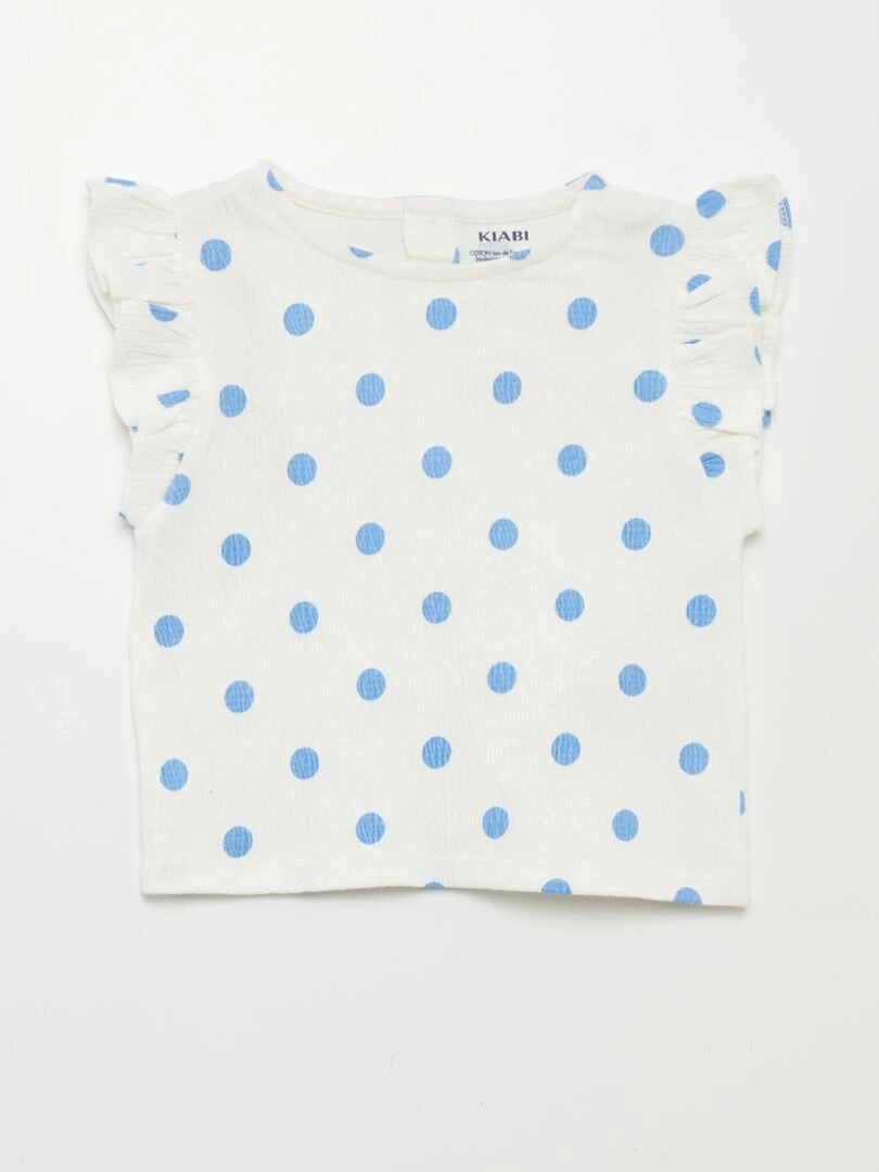 Tee shirt imprimé manches volantées BLANC