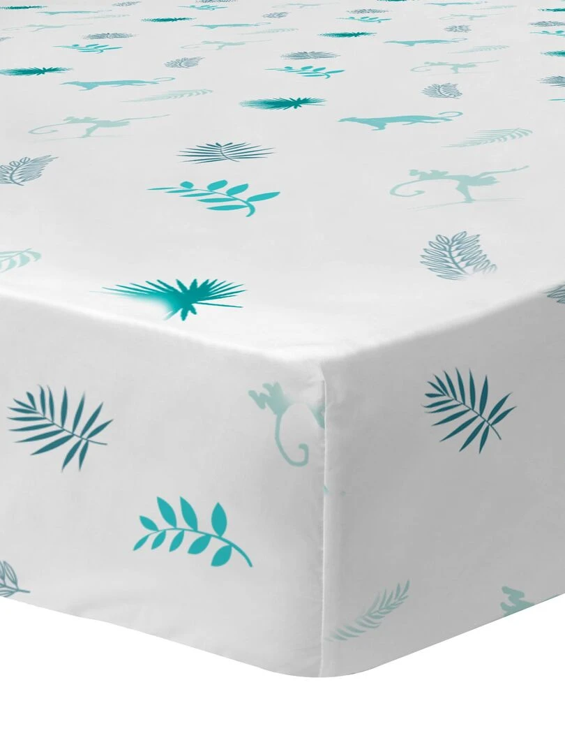 Drap housse imprimé 100% coton DISNEY LE LIVRE DE LA JUNGLE BALADE Blanc Vert