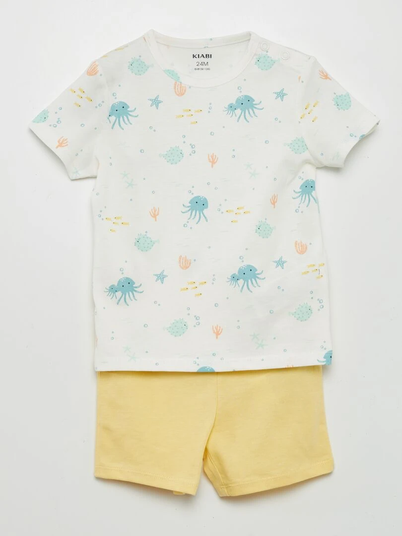 Pyjama short 2 pièces imprimé Jaune