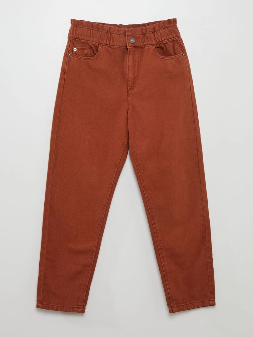 Jean paper bag à taille haute Marron