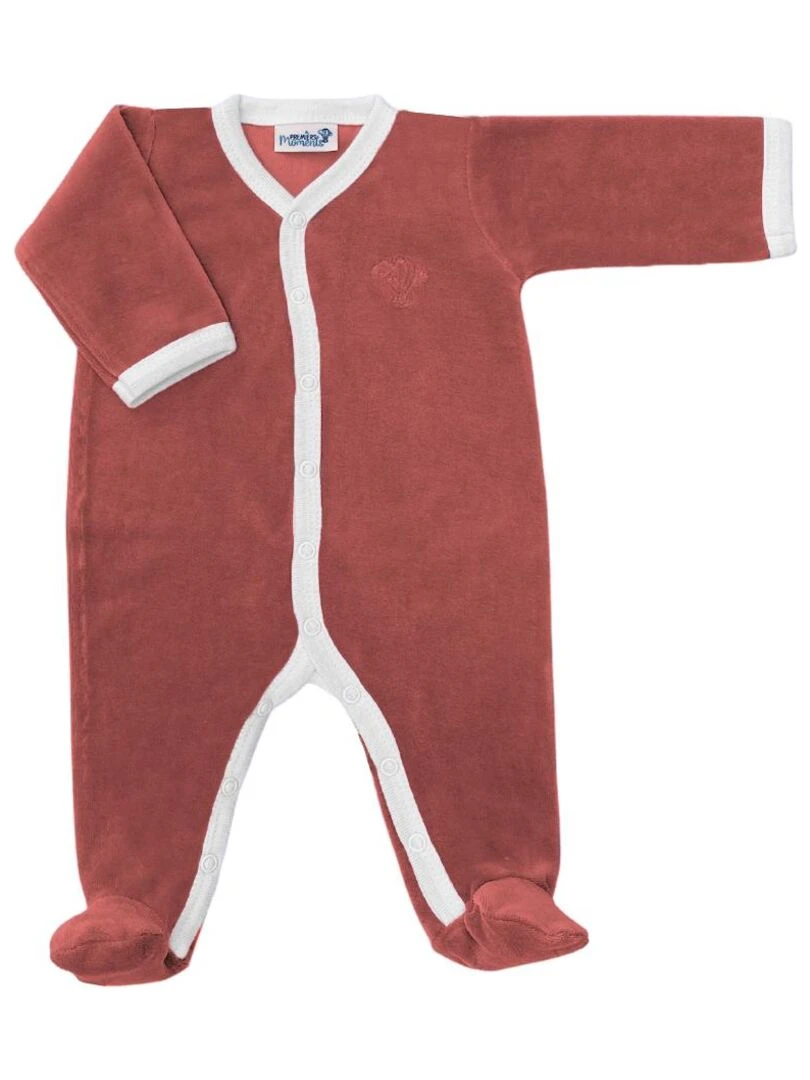 Pyjama velours 100% coton biologique 1 à 6 mois Rose framboise