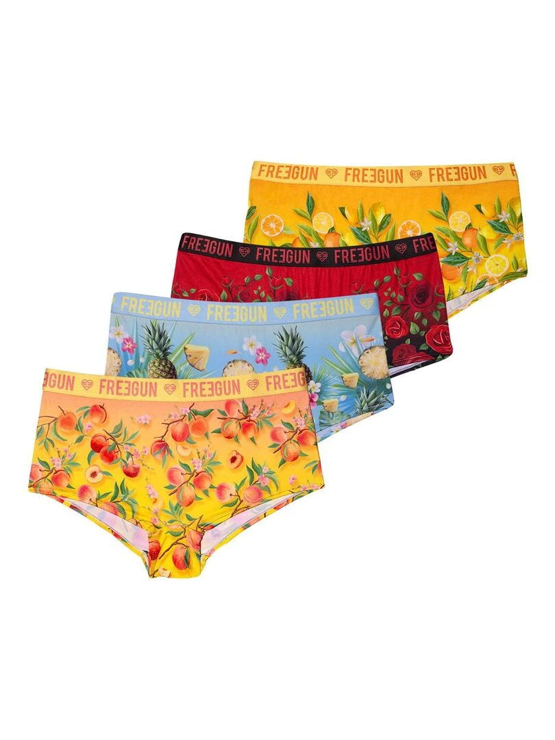 Lot de 4 shortys fille Flower Power Freegun Jaune