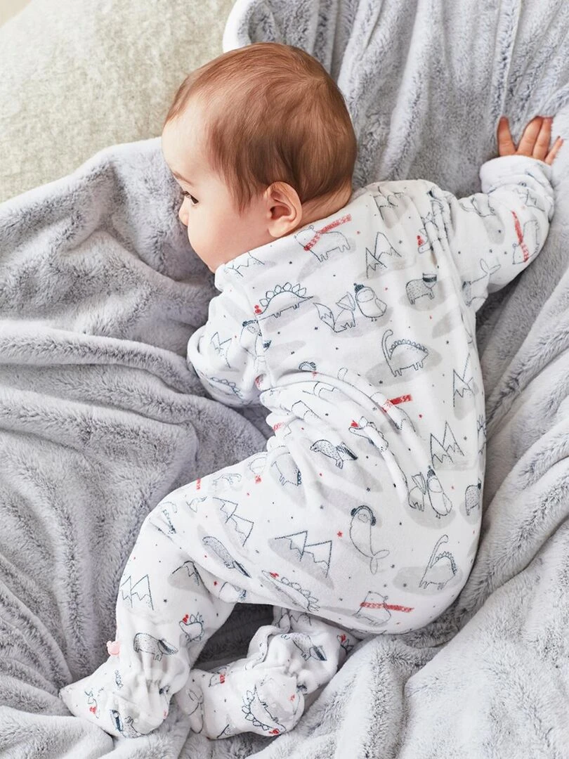 Pyjama 1 pièce Noël en velours blanc/gris clair Noukie's Blanc