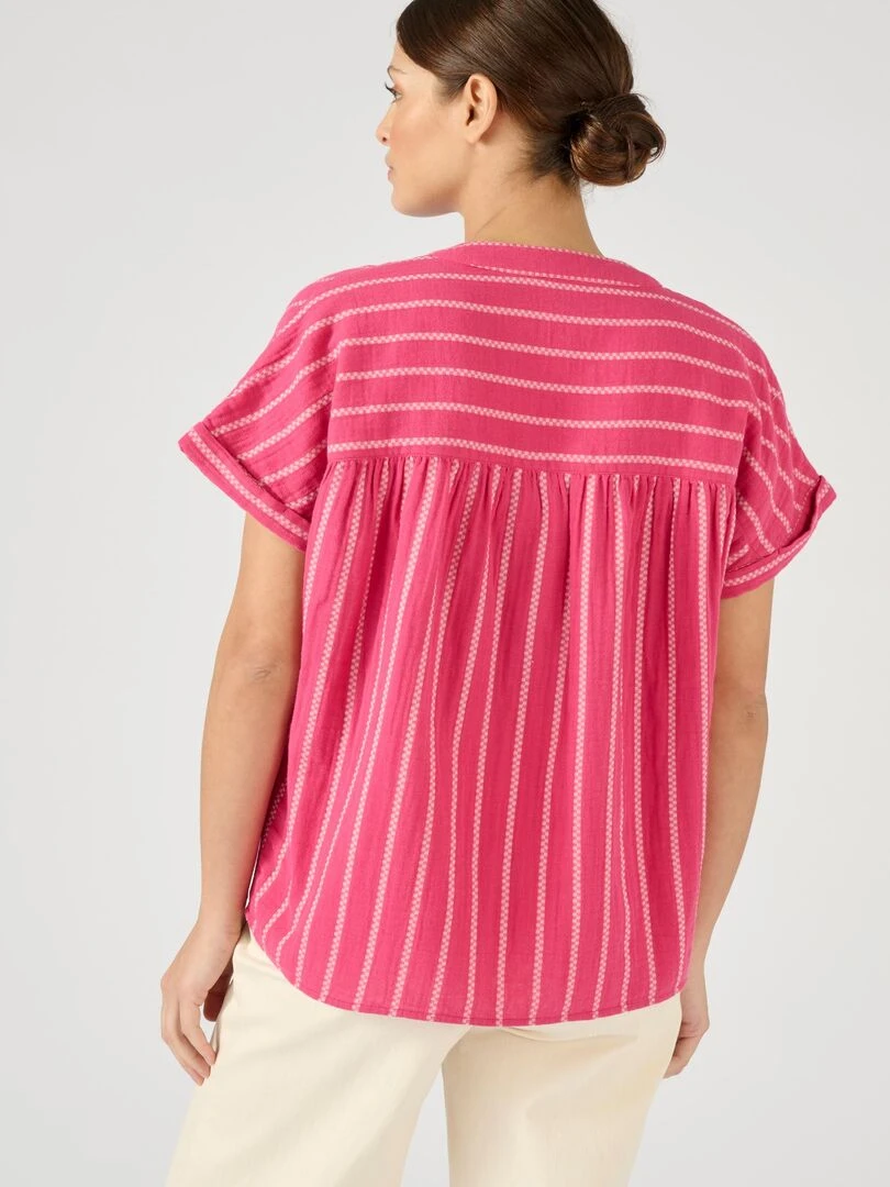 Blouse rayée gaze de coton   Damart   Rose