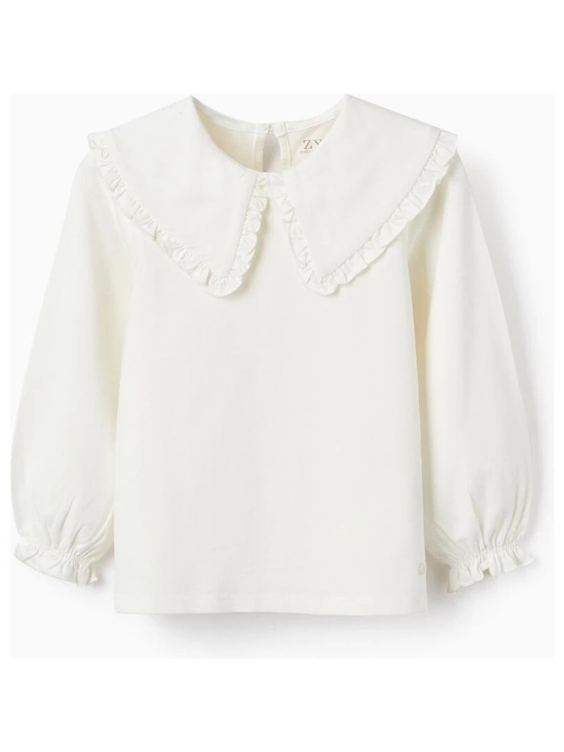 T shirt à manches longues avec col large et volants pour fille manches longues FIELD DAYS Beige clair