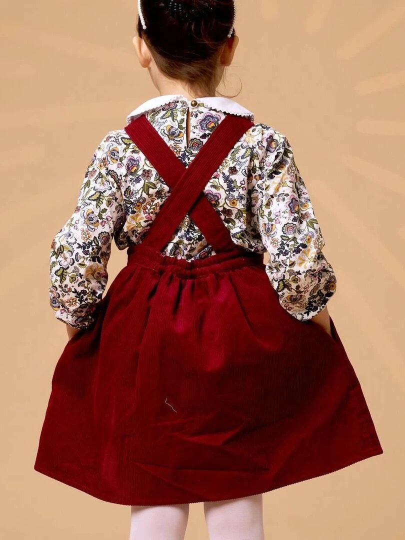 Robe Salopette Fille Velours Bdx ECOLIÈRE 'LA FAUTE A VOLTAIRE' Rouge