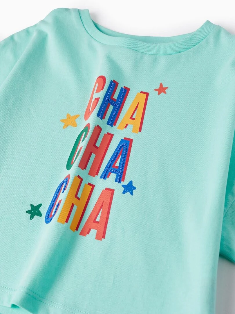 T Shirt Court en Coton Pour Fille 'Cha Cha Cha' manches courtes CUBA   Vert clair
