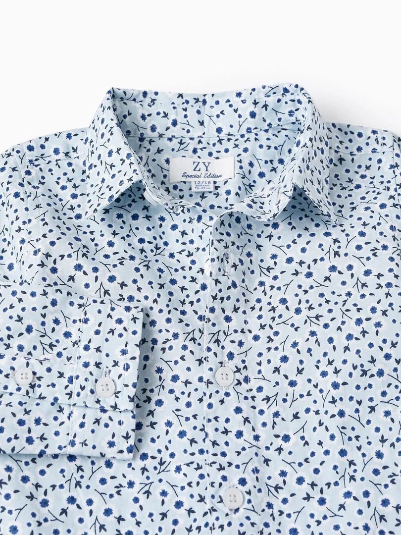 Chemise à motif floral pour bébé garçon manches longues LETS PARTY   Bleu clair