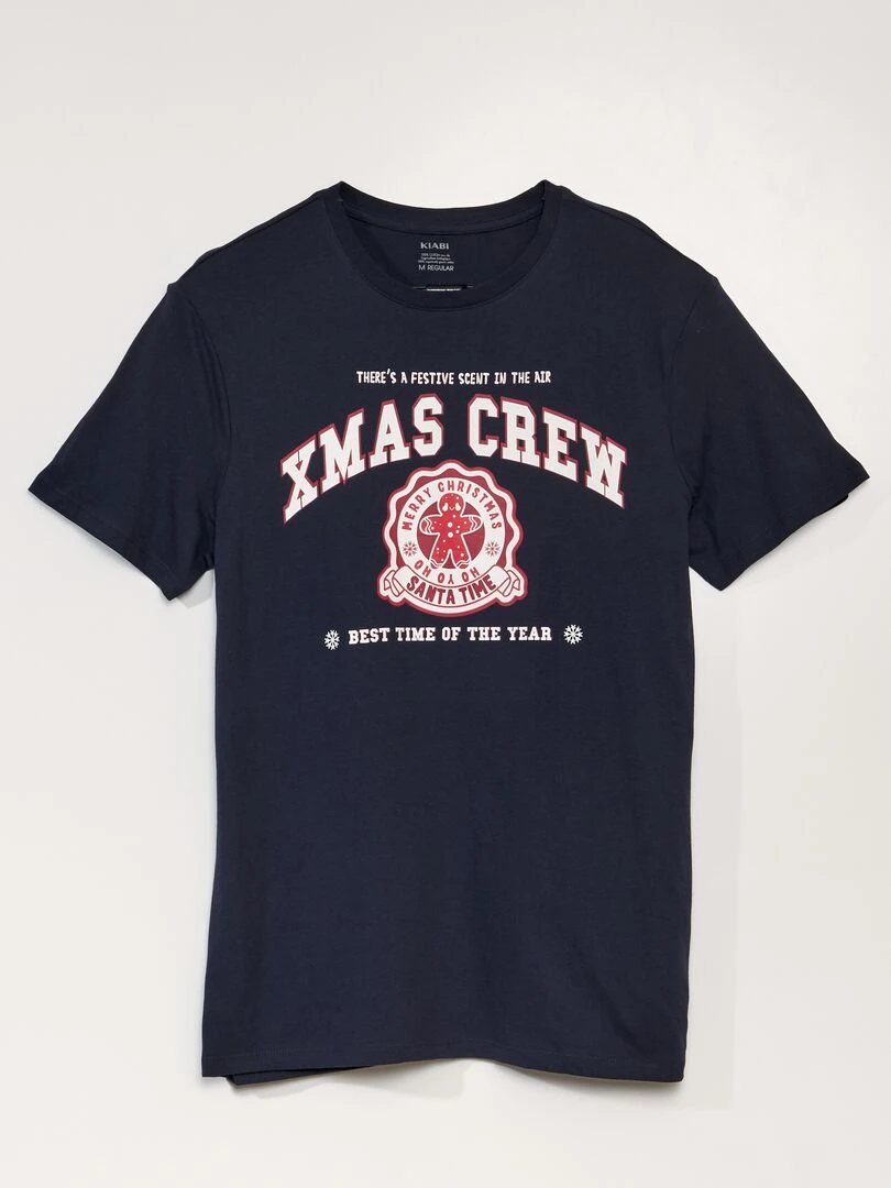 Tee shirt manches courtes imprimé 'Noël' Bleu Campus