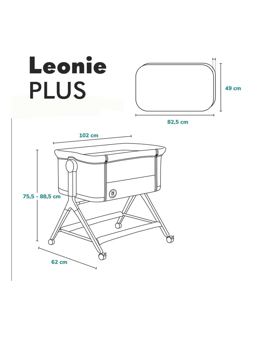 LIONELO Leonie Plus   Lit cododo 3en1 avec matelas   0 9 kg   Hauteur et inclinaison réglables   Gris