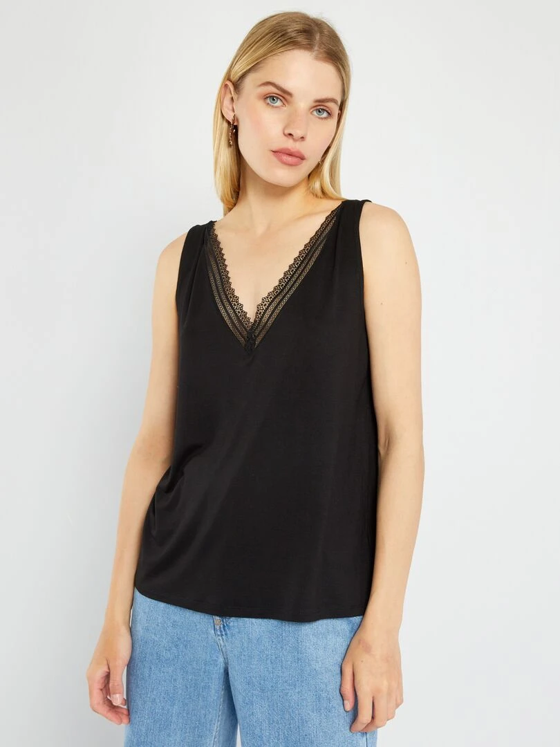 Débardeur stretch avec dentelle   noir