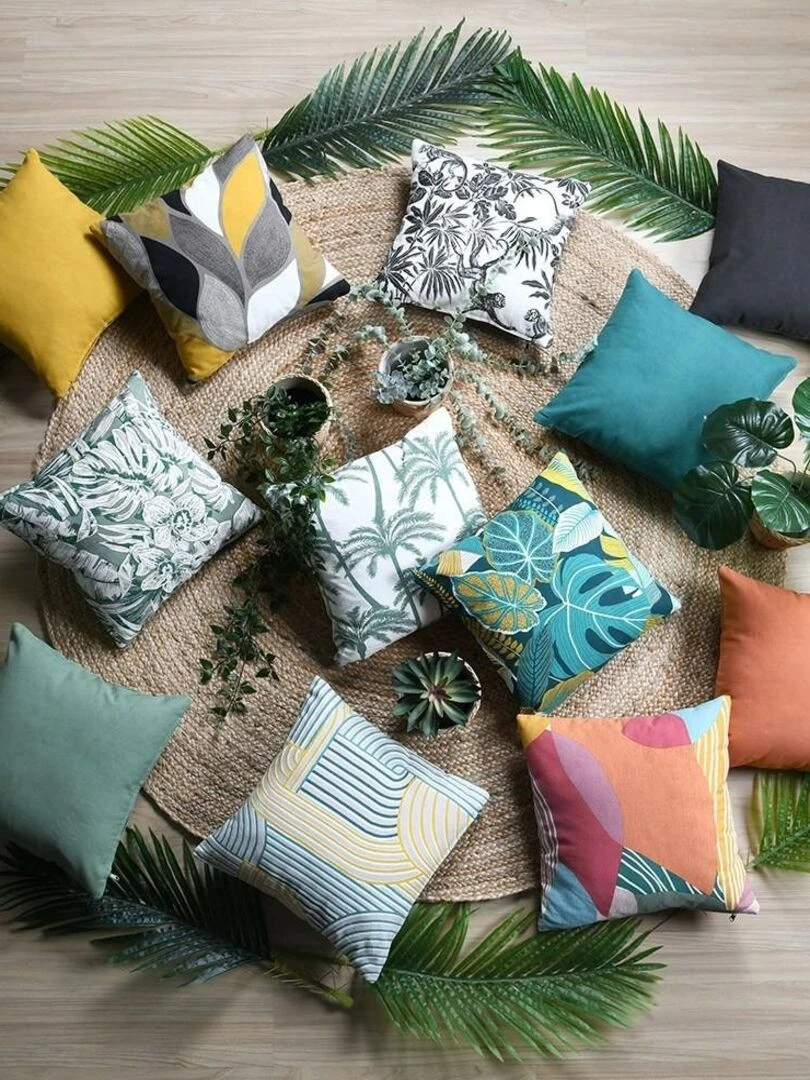 Housse de coussin 40x40 cm Macaco ardoise coton   Noir