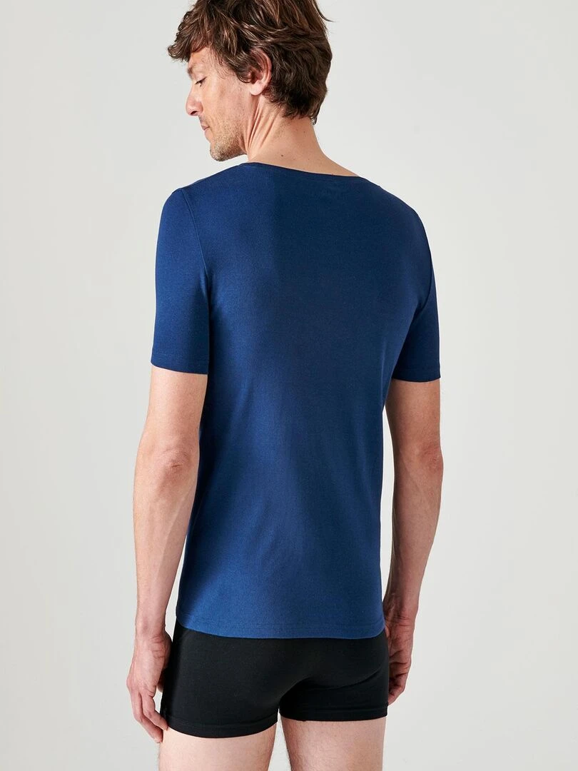 Lot de 2 t shirts col rond  manches courtes  Essential pur coton peigné   Damart   Bleu marine