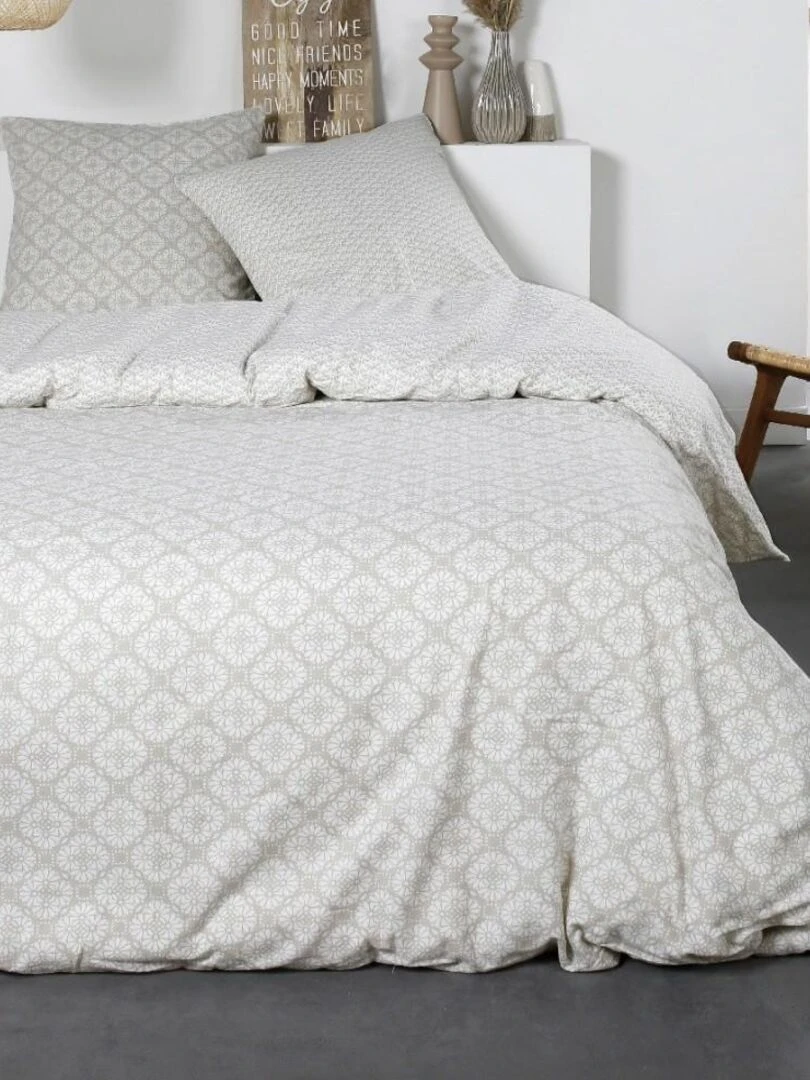 Housse de couette Rosace + taie(s) 100% coton flanelle Blanc