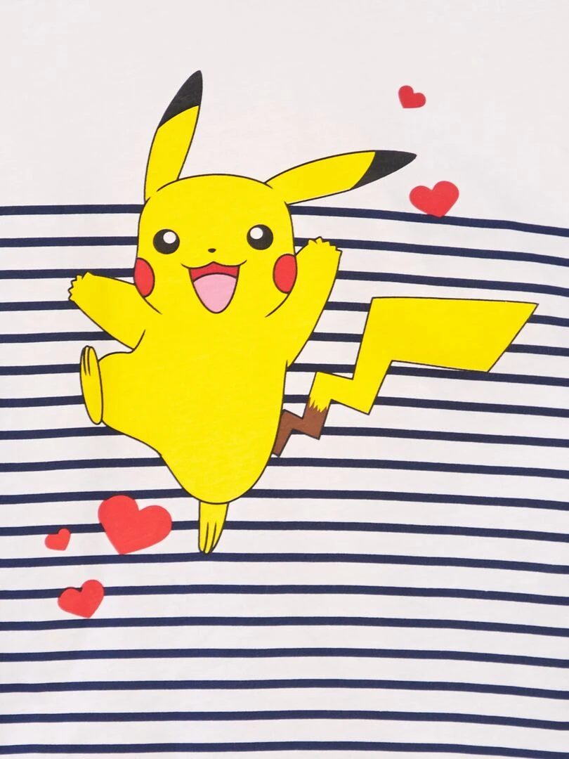 T shirt 'Pikachu' So Easy Blanc rayé