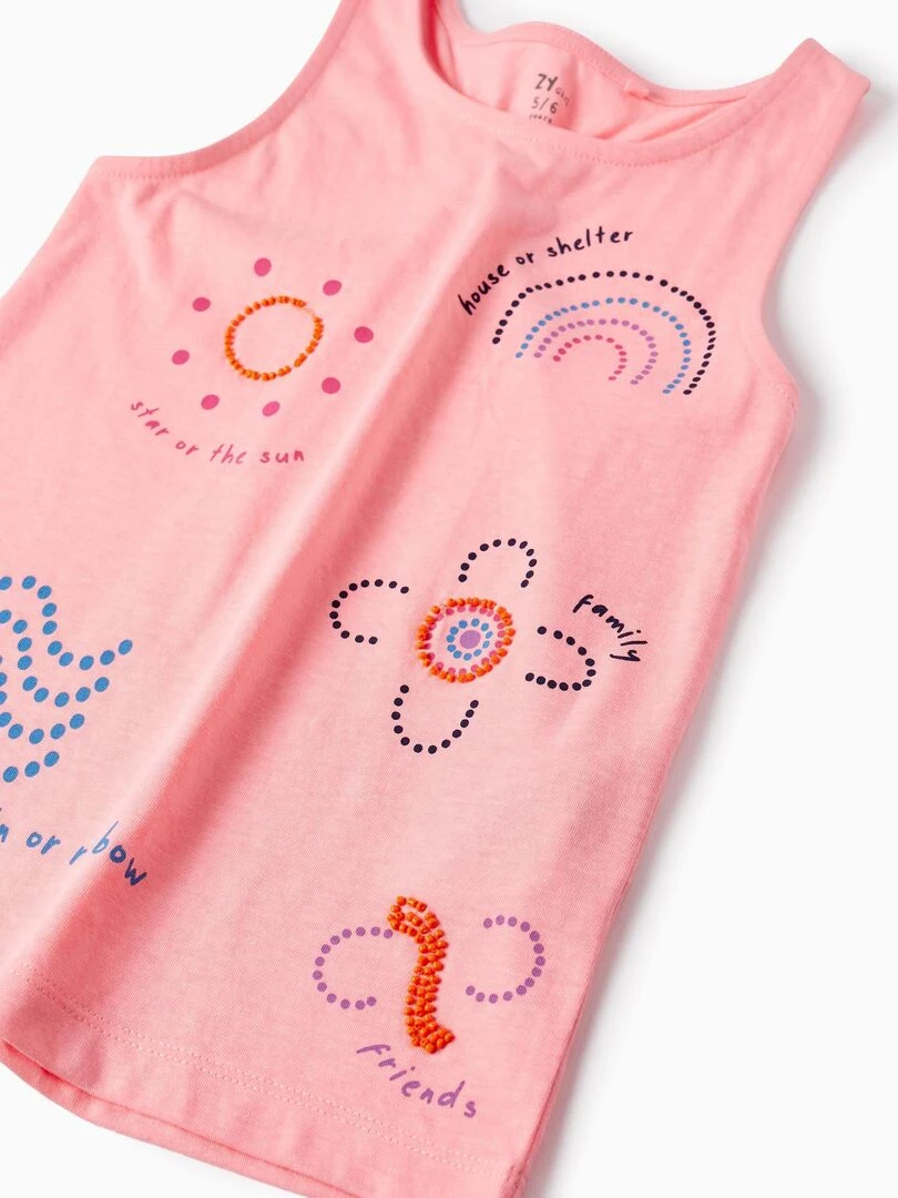 Haut en coton avec perles pour fille 'Happy' manches courtes EXPLORING AUSTRALIA   Rose